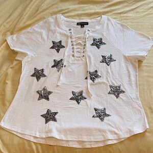 White Star Sequin Lace-Up Top, XL, new, perfect!